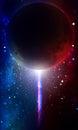 abstract space 3D illustration  3d image  background image  planet in space among blue and red light and twinkling stars Royalty Free Stock Photo