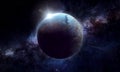 abstract space 3D illustration  3d image  background image  planet in space among shining stars and galaxies Royalty Free Stock Photo