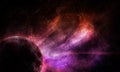 Abstract space illustration, bright red-violet planet and space nebula, 3D image Royalty Free Stock Photo