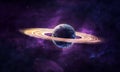 Abstract space illustration, 3d image, bright abstract planet with rings in the cosmic starry sky Royalty Free Stock Photo