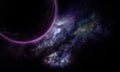 Abstract space illustration, 3D image, bright purple planet, nebula and stars Royalty Free Stock Photo