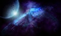 Abstract space illustration, 3d image, moon planet in purple nebula Royalty Free Stock Photo