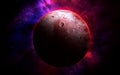 Abstract space illustration, 3d image, the moon in red and blue stars