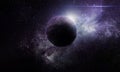 Abstract space illustration, 3d image, planet in purple star radiance