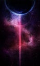 Abstract space illustration, 3d image, planet in space in blue and red star shine, eclipse Royalty Free Stock Photo
