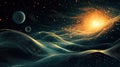 Abstract space landscape with planets and glowing nebula Royalty Free Stock Photo
