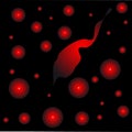Abstract space.The red shining sphere on a black background.
