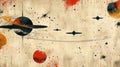 Abstract space-themed background with planets, stars, and paint splatters on a beige backdrop. Royalty Free Stock Photo