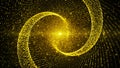 Abstract Space Yellow Shiny Blurry Focus Concentric Twisted Spiral Dots Lines With Glitter Sparkle Dust And Optical Light Flare