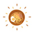 Abstract spaghetti egg spaghetti icon with spatter isolated on white background - Vector Royalty Free Stock Photo