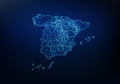 Abstract of spain map network, internet and global connection concept, Wire Frame 3D mesh polygonal network line, design sphere,