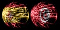 Abstract Spain, Spanish, Tunisia, Tunisian sparkling flags, sport ball game concept isolated on black background