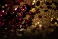 Abstract sparkle gold and burgundy glitter background, brilliant light AI Generated