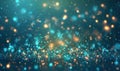 Abstract sparkling turquoise and golg particles with bokeh defocused lights background