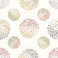 Abstract spatter paint effect circles in blue, orange, gold and green. Seamless vector pattern on cream background Royalty Free Stock Photo