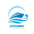 Abstract speed boat and blue sea waves - vector business logo template concept illustration. Ocean ship graphic creative sign.