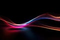 Abstract Speed light trails effect path, fast moving neon futuristic technology background, future virtual reality, motion effect