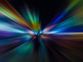 Abstract speed motion blur in city on night road and neon light Royalty Free Stock Photo