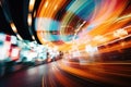 abstract of speed motion on the road in the city at night, Abstract Blur Image Of Illuminated Ferris Wheel In Amusement Park, AI Royalty Free Stock Photo