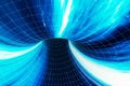 Abstract speed tunnel warp in space, wormhole or black hole, scene of overcoming the temporary space in cosmos. 3d Royalty Free Stock Photo