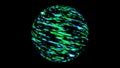 Abstract sphere of beautiful green and blue shining light rotating on black background, seamles loop. Animation Royalty Free Stock Photo