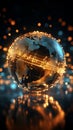 Abstract sphere emits light, intertwined cryptocurrency elements