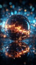Abstract sphere emits light, intertwined cryptocurrency elements