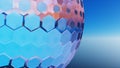 Abstract sphere of hexagons on a blue gradient background. 3d illustration