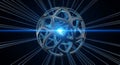 Abstract sphere radiates blue energetic connections Royalty Free Stock Photo