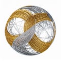 Abstract Sphere with Silver and Gold Intertwined Wire on White Background Royalty Free Stock Photo