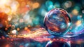 Abstract sphere with bokeh lights and flowing energy, vibrant colors, dynamic composition, no people Royalty Free Stock Photo