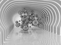 Abstract spheres in futuristic room Royalty Free Stock Photo