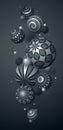 Abstract spheres vector phone background, composition of flying balls decorated with patterns, 3D mixed variety realistic globes