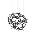 Abstract spherical geometric sculpture with interconnected dark rods and white cylindrical elements suspended by thin wires Royalty Free Stock Photo
