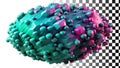 Abstract spiky ball structure in teal and pink colors png transparent image Generative AI
