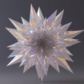 An abstract, spiky object composed of numerous translucent, iridescent triangular