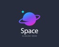 Abstract spin planet geometric colorful gradient logo design template. Minimalistic flat internet, science vector sign