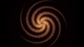 Abstract spinning hypnotic golden spiral spreading all over a black screen. Animation. Glowing ring from tiny particles