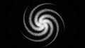 Abstract spinning hypnotic white spiral spreading all over a black screen, monochrome. Animation. Glowing ring from tiny