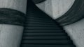 Abstract spiral black staircase with white walls, monochrome. Stock footage. Hypnotic movement along the black scary