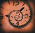 Abstract spiral clock background. Twisted time.