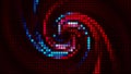Abstract spiral radial shape on a pixelated background, seamless loop. Motion. Bright rotating wind flow.
