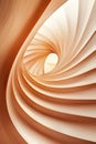 Abstract spiral structure with layered beige and orange curves creating a dynamic vortex design.