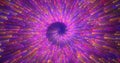 Abstract spiral tunnel of beautiful flying glowing magical particles bokeh circles of multicolored purple energy on a dark Royalty Free Stock Photo