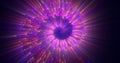 Abstract spiral tunnel of beautiful flying glowing magical particles bokeh circles of multicolored purple energy on a dark Royalty Free Stock Photo