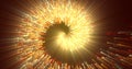 Abstract spiral tunnel of beautiful flying glowing magical particles bokeh energy orange fiery circles on a dark background.