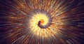 Abstract spiral tunnel of beautiful flying glowing magical particles bokeh energy orange fiery circles on a dark background.