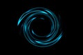 Abstract spiral tunnel with light blue circle spin on black background Royalty Free Stock Photo
