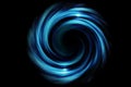 Abstract spiral tunnel with light blue smoke on black background