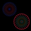 Abstract spirograph art , parabolic curve of line in circle form illustration. Vector image.Round pattern color on black